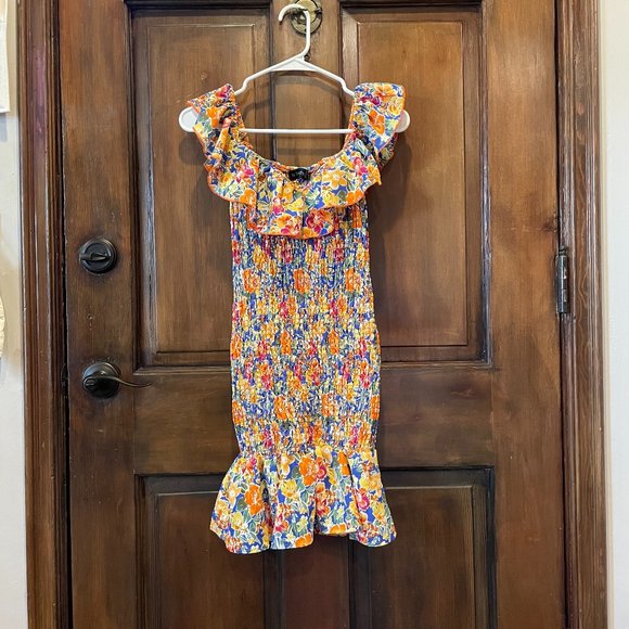 TERRIE MCEVOY BLUE FLORAL PRINT SHIRRED DRESS - Picture 3 of 4